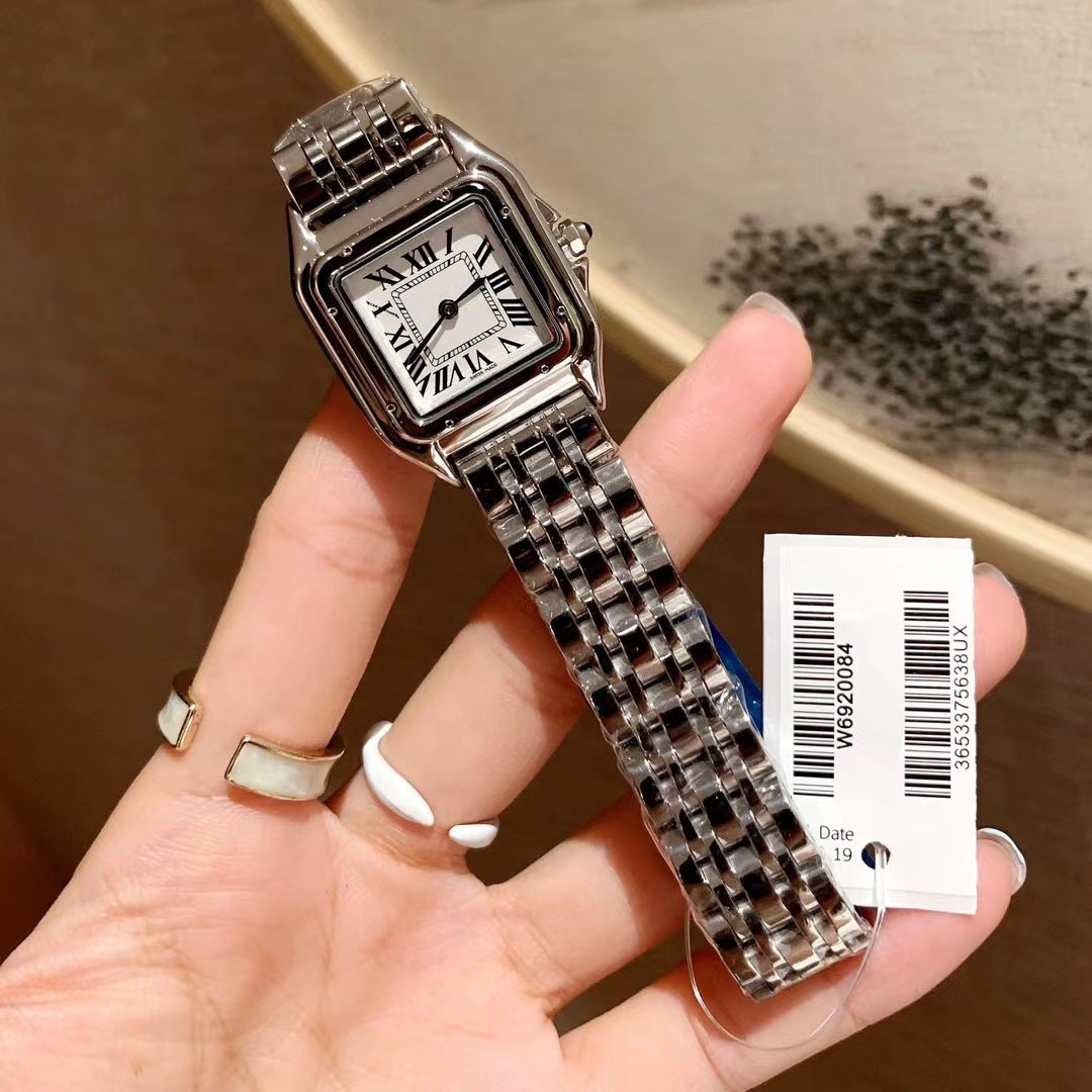 classic cheetah series solid steel strap women's watch live popular small square watch versatile simple quartz watch full figure
