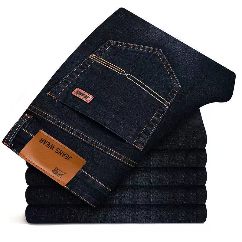 autumn new jeans men's casual work clothing men's straight middle-aged and young loose elastic all-matching trousers full figure