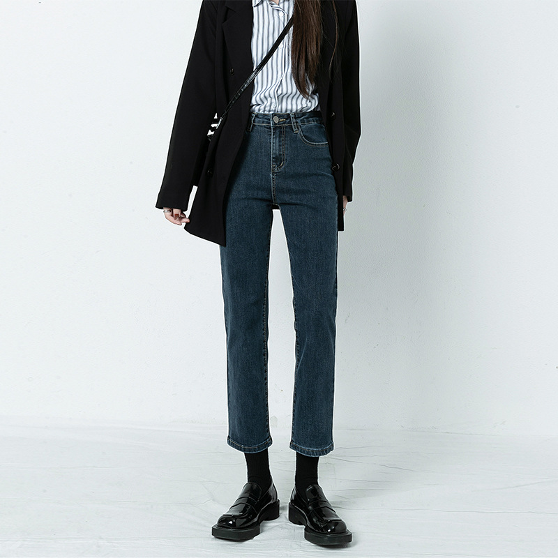 black cropped straight velvet jeans for women 2025 autumn new popular small slim fit cigarette pants details Picture