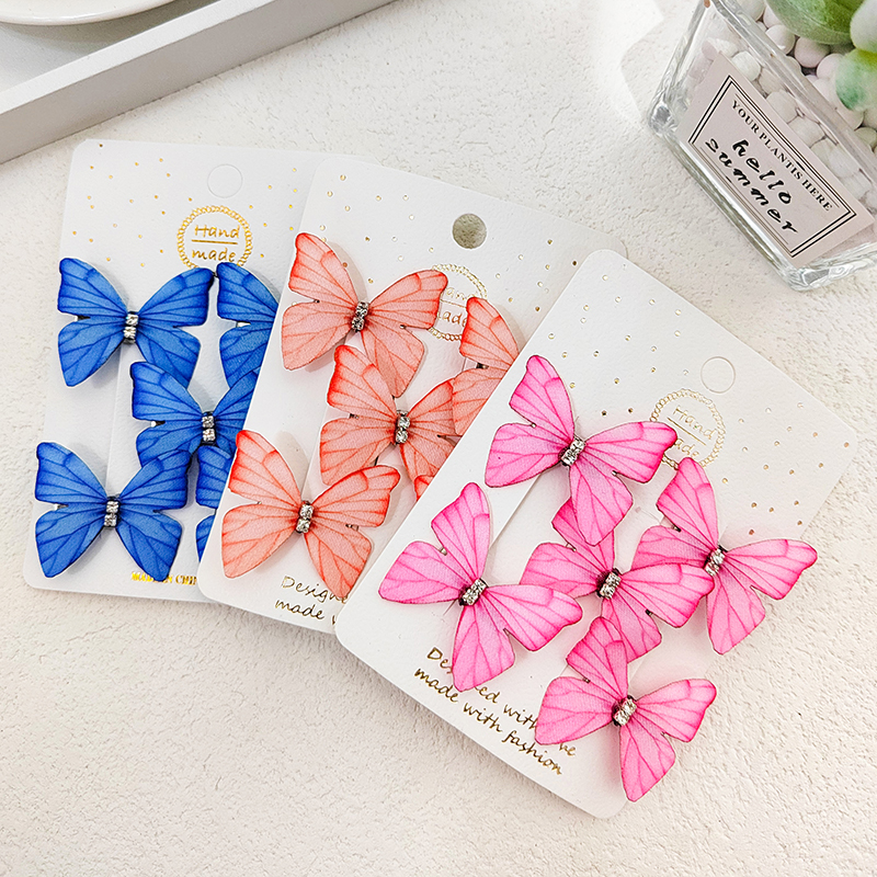 DIY梦幻立体加钻古风配件清新头饰发饰手作 双层薄纱蝴蝶发夹饰品批发详情6