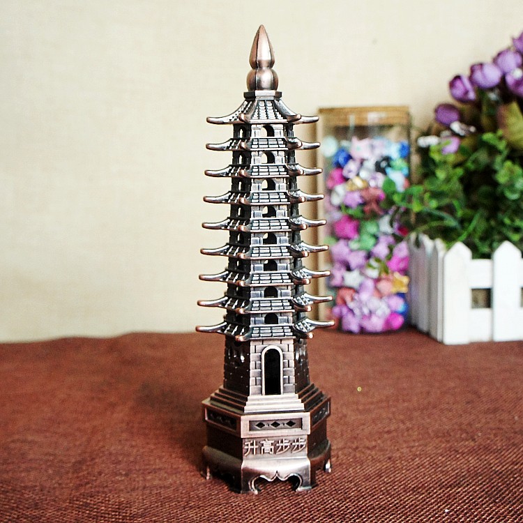 special discount new metal crafts wenchang tower model ornaments electroplating fine workmanship wenchang tower home decorations Item Picture