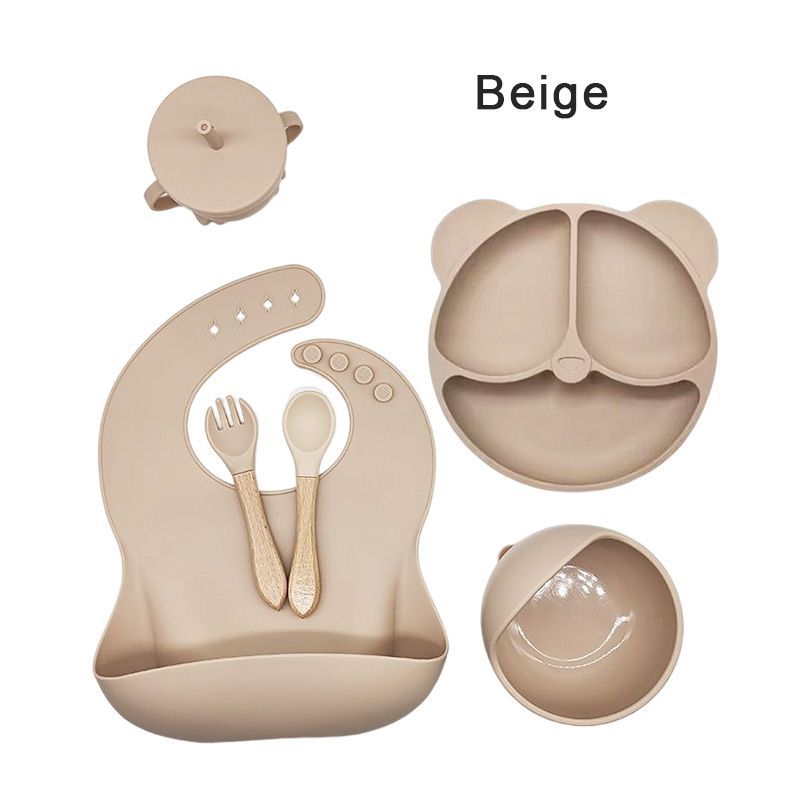 silicone baby tableware set 6-piece set silicone plate suction cup children's silicone service plate snack catcher baby products details Picture