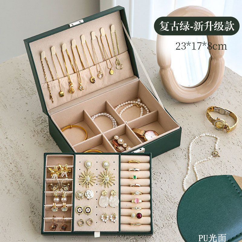 new jewelry storage box double-layer earrings ear stud necklace bracelet jewelry box exquisite high-end gold jewelry box full figure