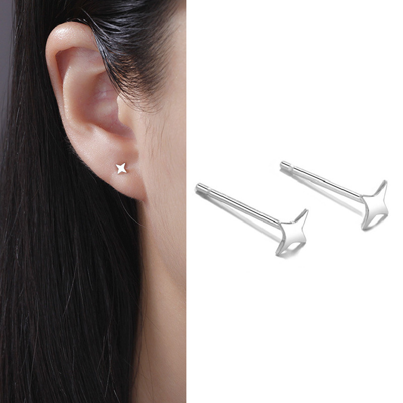 s999 sterling silver stud earrings for women simple graceful petite earrings ear-caring anti-blocking earrings ear bar pure silver auricular needle Application Scenario