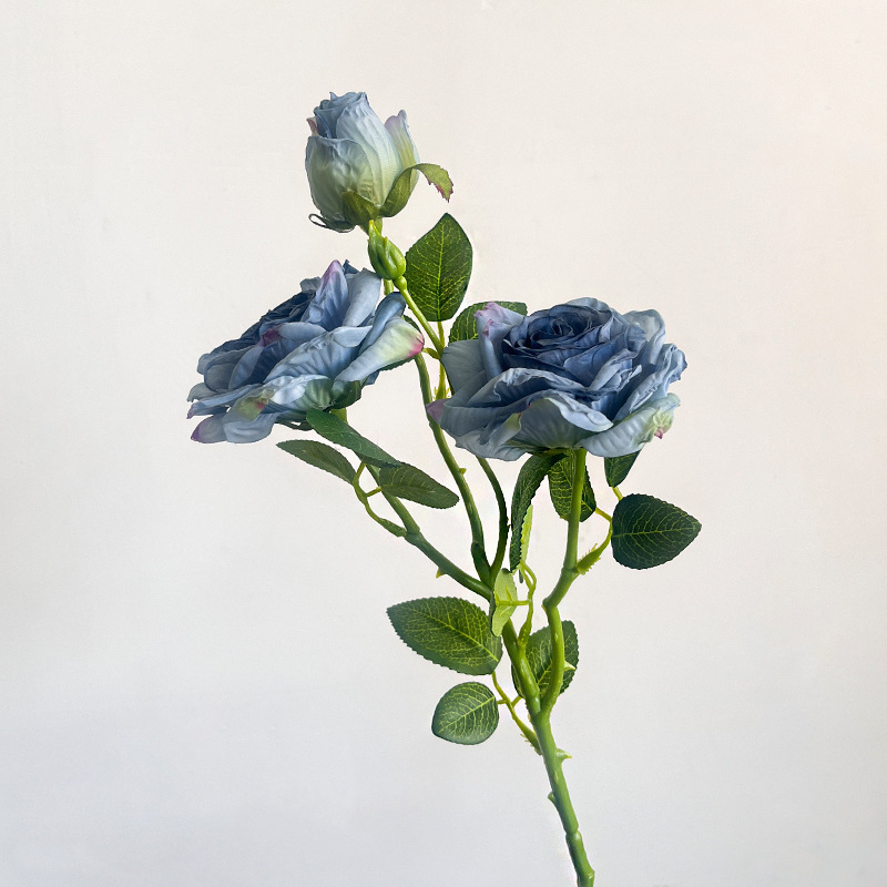 french artificial flower single stem 3-head burnt edge rose vintage home living room decorative fake flower dried flowers bouquet high sense Application Scenario