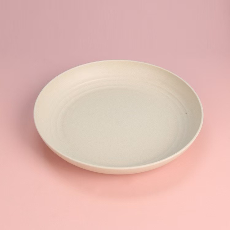 wheat straw plate 23cm round salad dish household anti-fall bone spreader plate snack plastic dessert plate details Picture
