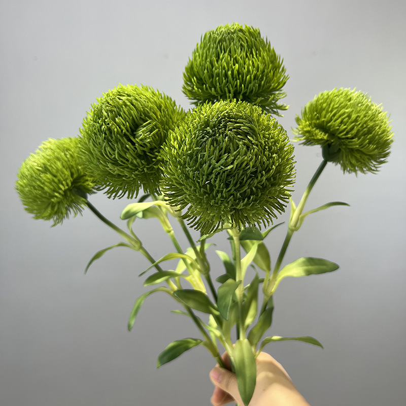 chinese modern home flower arrangement fake flower feel green dianthus model room display soft glue green fur ball details Picture