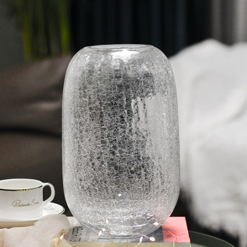creative large light luxury crack iceglass vase ryuguang transparent vase american style furnishings decorative flower arrangement decoration details Picture