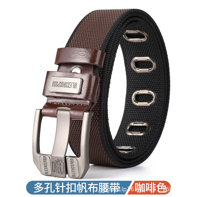 belt men's outdoor casual canvas jeans belt new pin buckle trendy lengthened woven plus size pants woven belt Item Picture