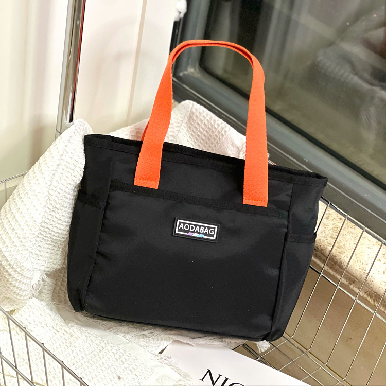 new contrast color korean style niche handbag work commuter hand carrying file snack sundry bag lunch bag mummy bag details Picture