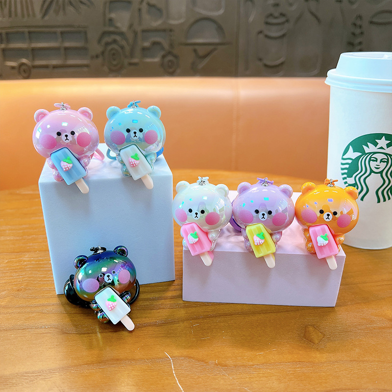 creative with electroplated bear ice cream keychain exquisite lovely bag pendant car key accessories lanyard gift goods Application Scenario