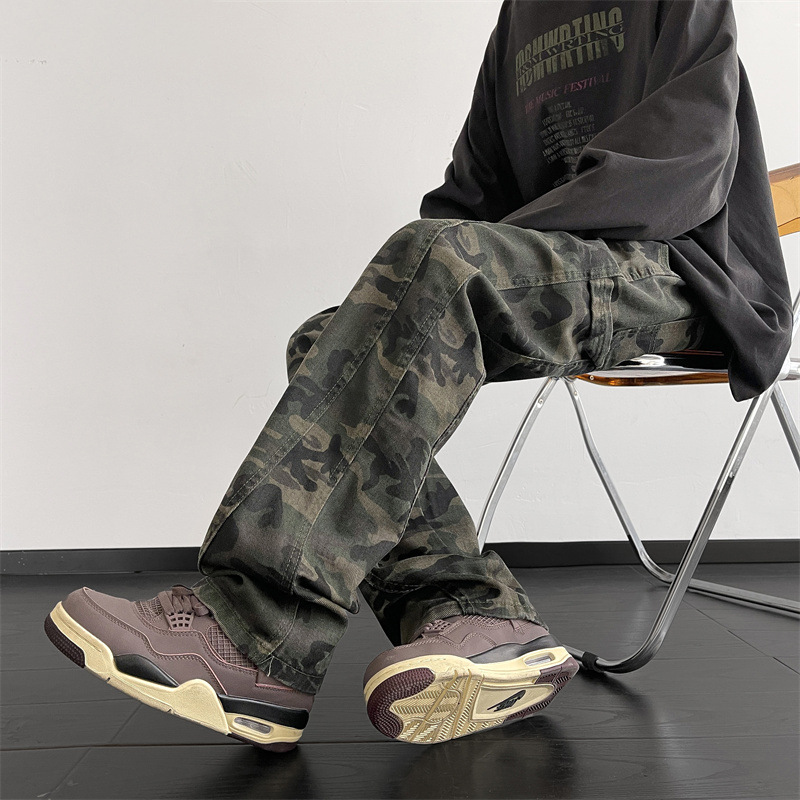 spring high street flared trousers american camouflage jeans men's straight vibe design high sense factory direct sales Application Scenario