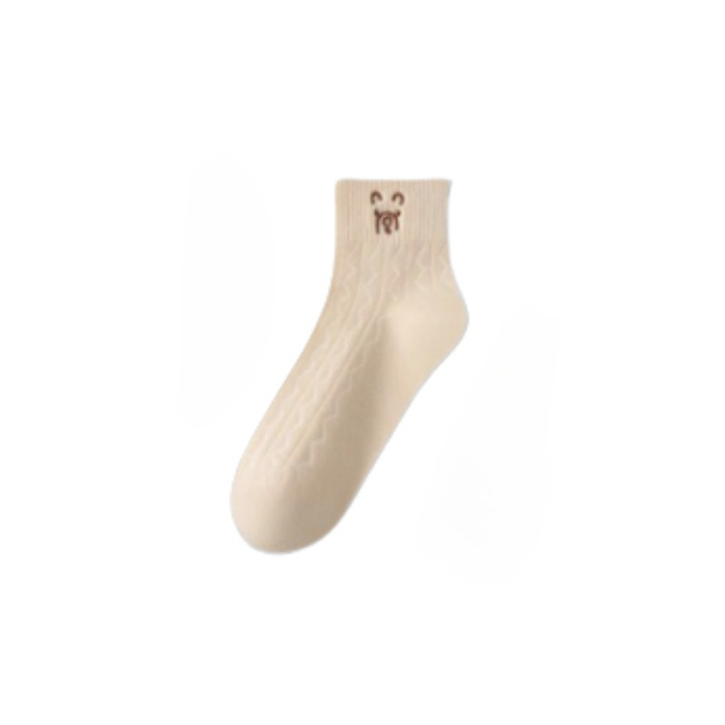 women's all-match socks sweat-absorbent four seasons deodorant cotton thin low-cut breathable solid color cute bear simple socks details Picture
