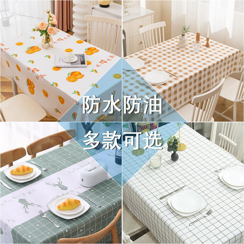 nordic style warm high temperature resistant tablecloth ins tablecloth waterproof oil-proof disposable high-grade pvc plaid dining table cloth liner full figure