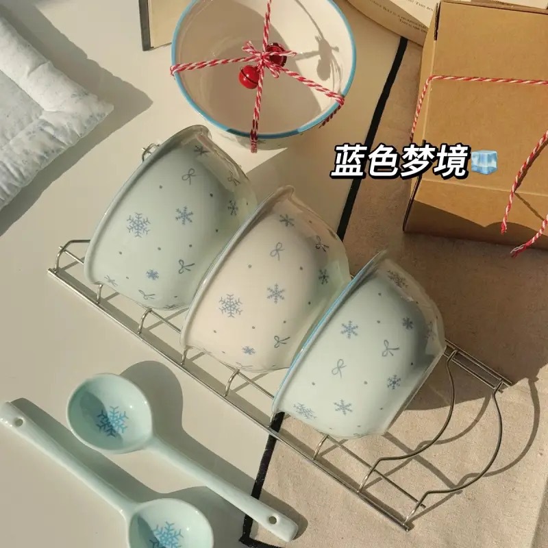 [early snow] new high temperature underglaze porcelain tableware set ins style milk blue simple home bowl plate Application Scenario