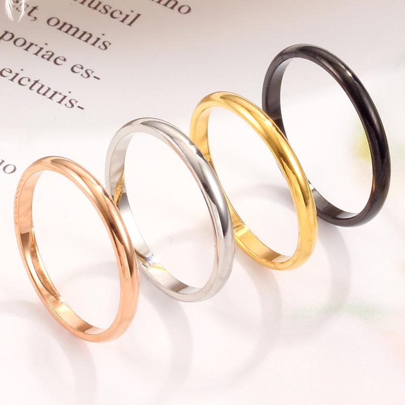 european and american new fashion simple glossy titanium steel ring 18k rose gold plated spherical stainless steel couple ring female full figure