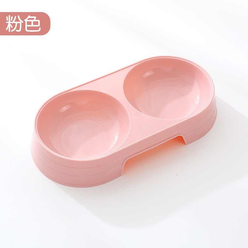 ins macaron pet double bowl wholesale small  water bowl plastic dog bowl anti-tumble dog basin pet supplies details Picture