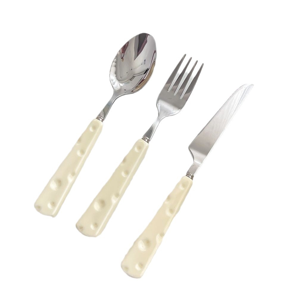 light luxury ins knife, fork and spoon cute cheese household portable stainless steel steak knife and fork western tableware dessert spoon full figure