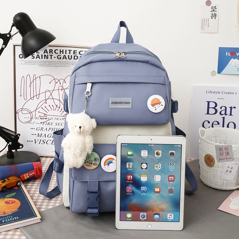 new five-piece schoolbag female korean primary school student high school student large capacity fresh and stylish backpack Application Scenario