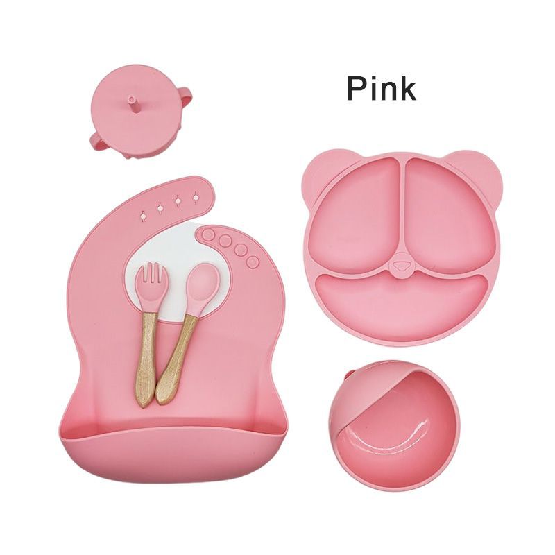 silicone baby tableware set 6-piece set silicone plate suction cup children's silicone service plate snack catcher baby products Item Picture