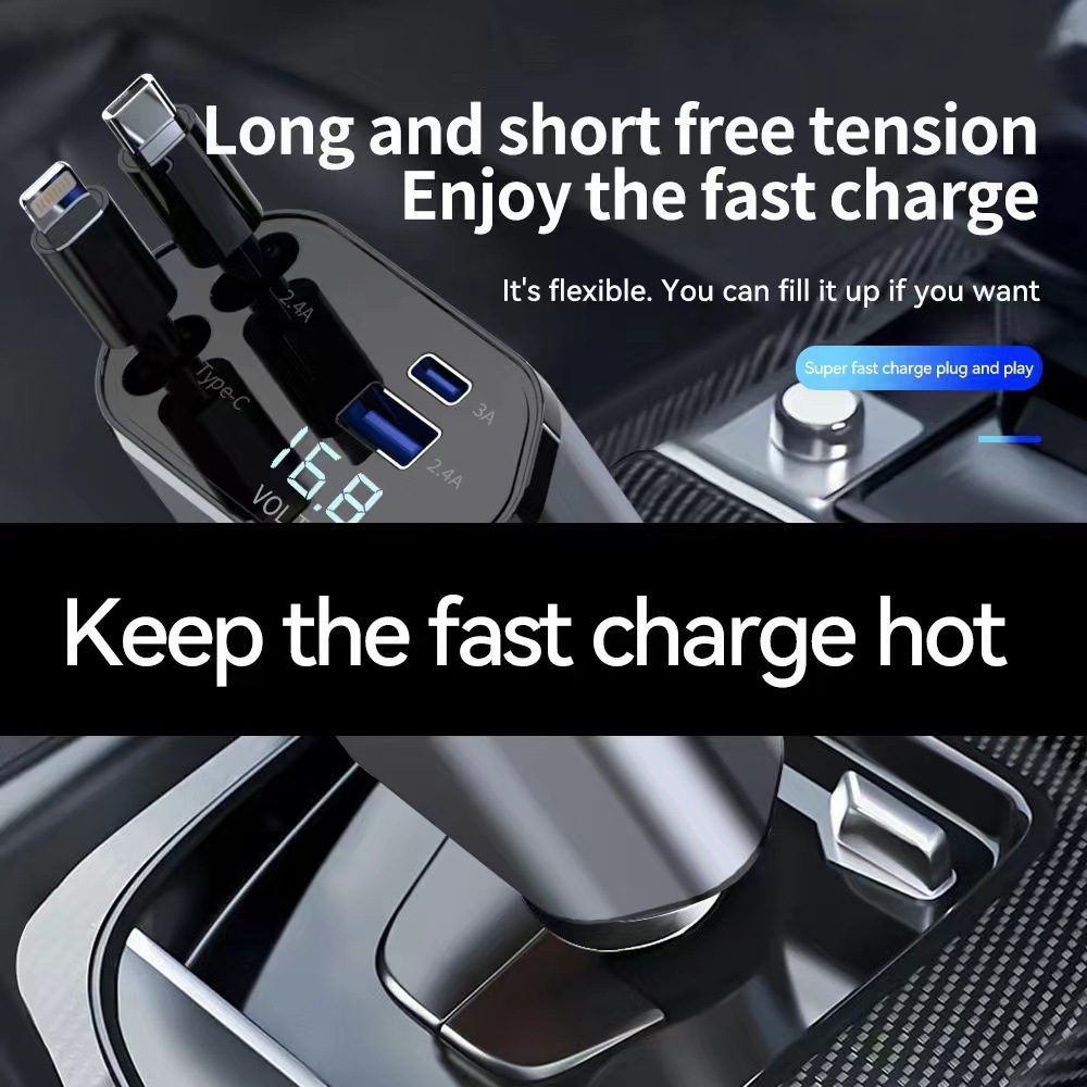 new c9 starry sky fast charge 120w with flexible wire car charger one for four multi-function digital display car charger Item Picture