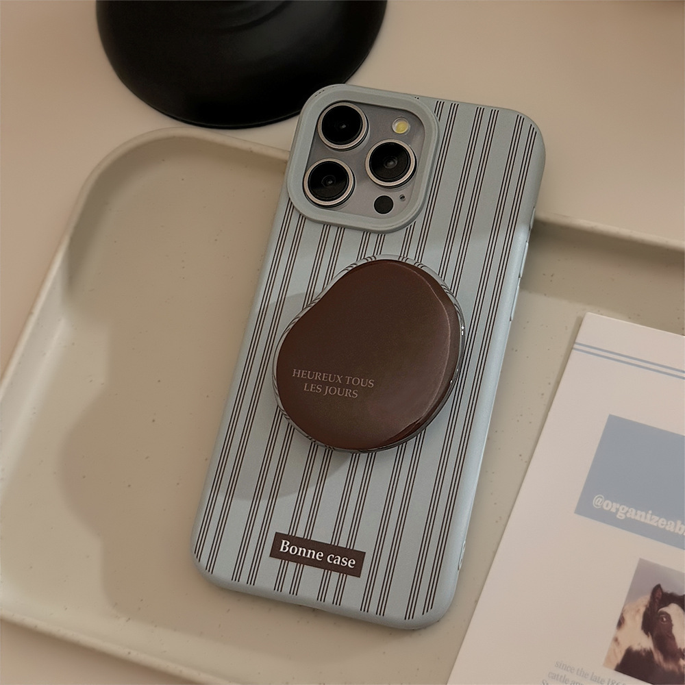 high-grade ins striped iphone16 phone case apple 14 retro brown bracket 15pro max suitable for 13 soft Application Scenario