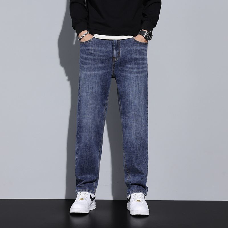 autumn and winter men's high-end retro straight men's jeans fleece-lined thickened elastic loose casual long pants men's fashion Specification drawing