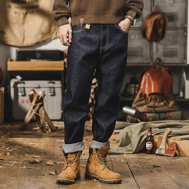 american retro spring and autumn jeans men's 2025 loose straight trendy brand pants men's washed stonewashed casual pants men details Picture
