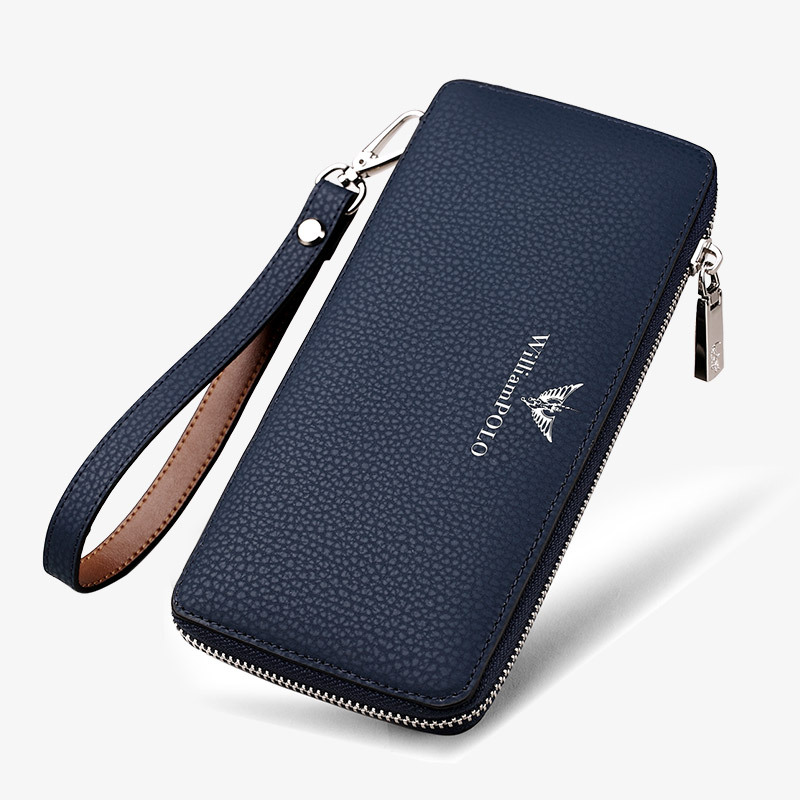 emperor paul men's wallet long zipper vgenuine leather anti-theft swiping multi-functional wallet men's card holder cowhide clutch details Picture