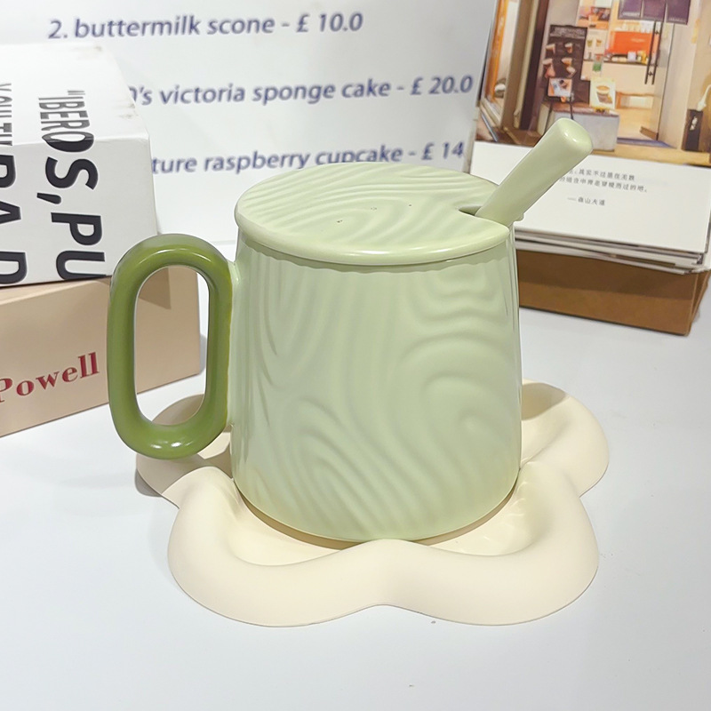 macaron ceramic cup creative wood grain mug household cute cup good-looking girl office cup breakfast cup Application Scenario