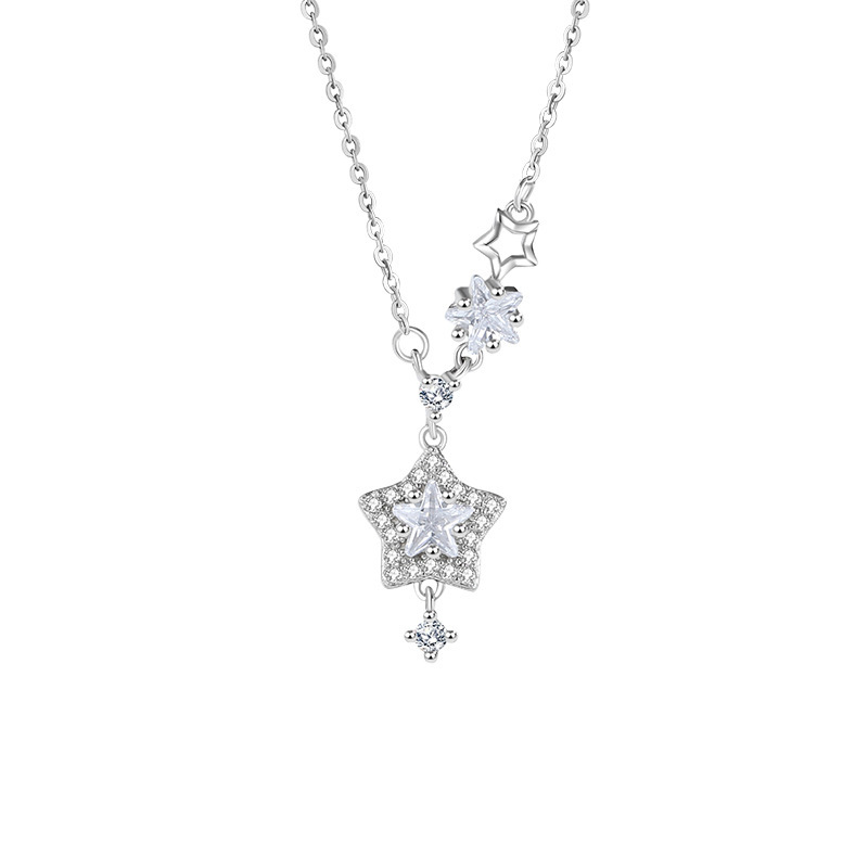 s925 sterling silver xingx necklace women's fashion all-match zircon pentagram clavicle chain ins style starry sky necklace Item Picture