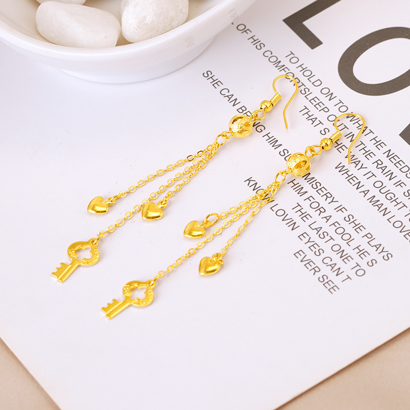 alluvial gold earrings high-grade special-interest earrings women's no color fading imitation yellow metal tassel earrings cross-border copper ornament full figure