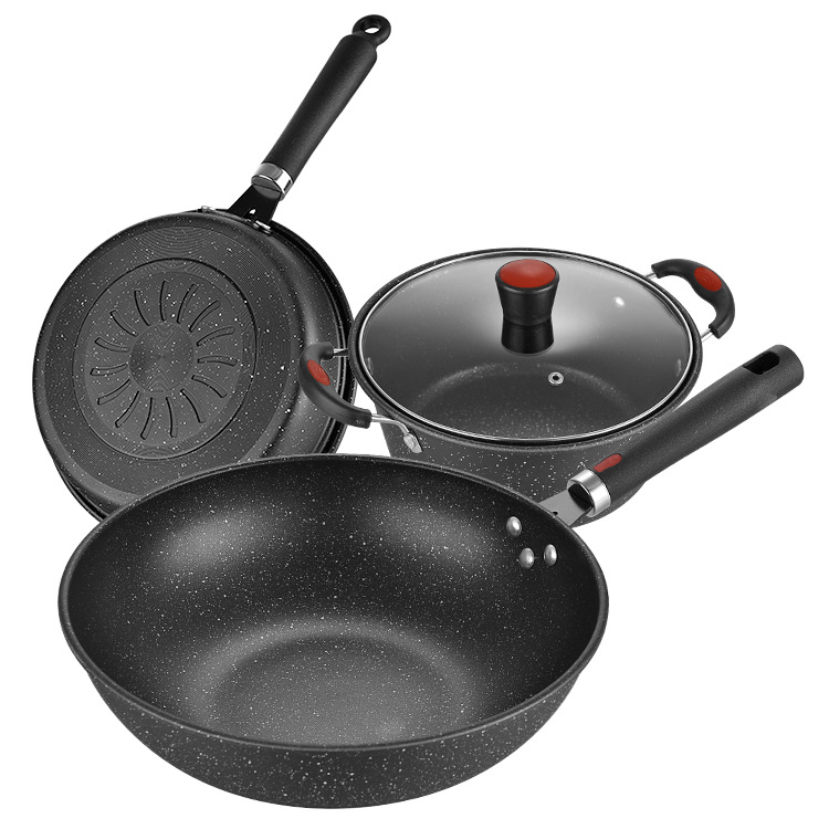 pot set household medical stone non-stick pan gift box set gift wok flat soup pot pot three-piece set full figure