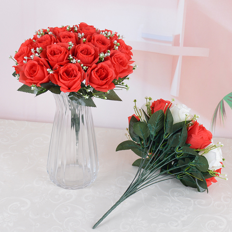 artificial/fake flower 18 large south korea rose bouquet wedding bouquet living room decoration handmade flowers silk flower wholesale details Picture