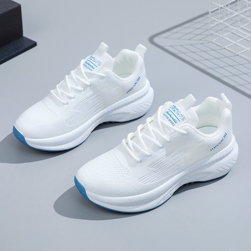 women's white shoes thick bottom light running shoes fashionable stylish outfit lace-up women's shoes summer breathable fly-knit sneakers Application Scenario