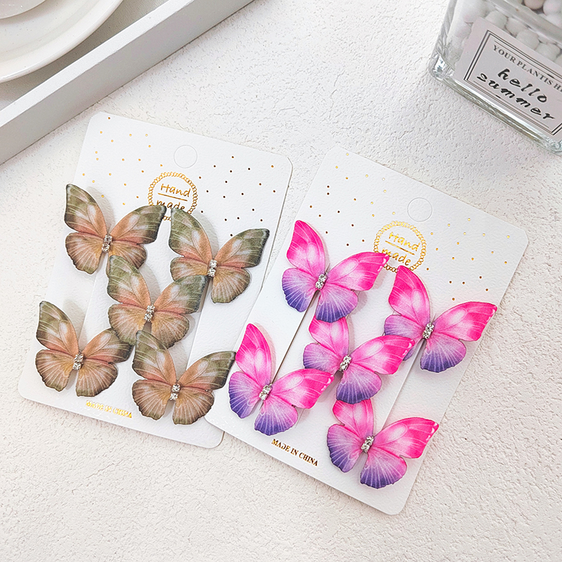 DIY梦幻立体加钻古风配件清新头饰发饰手作 双层薄纱蝴蝶发夹饰品批发详情7