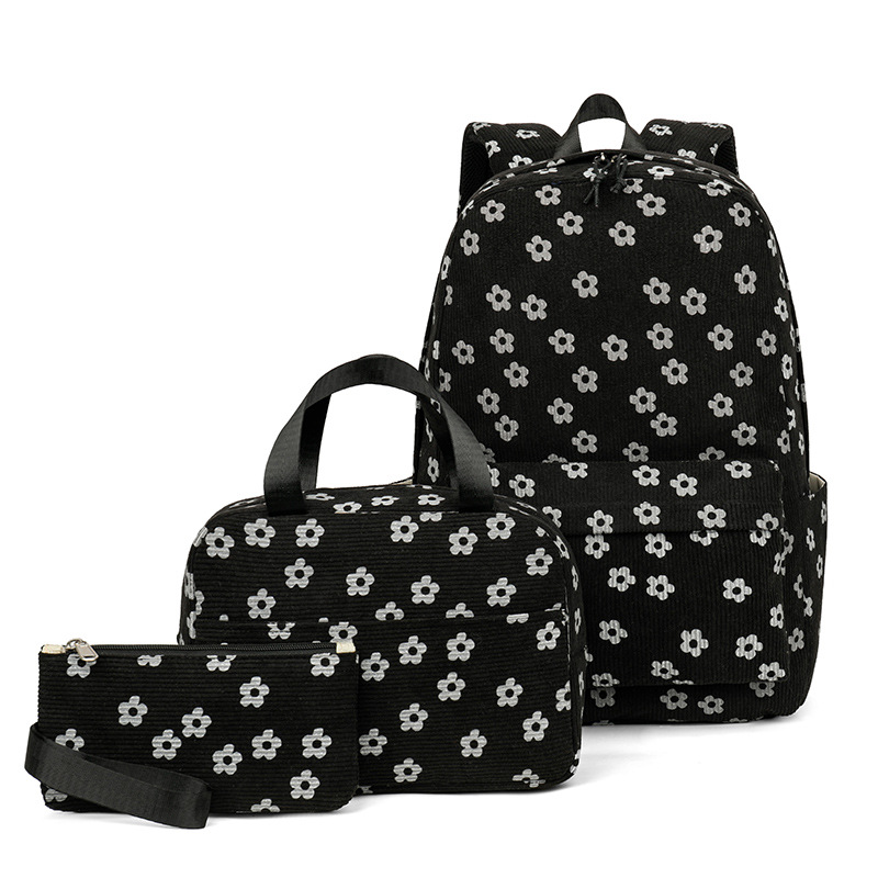 wholesale cross-border new arrival teenagers schoolbag corduroy printing primary school high school and college student backpack computer bag Specification drawing