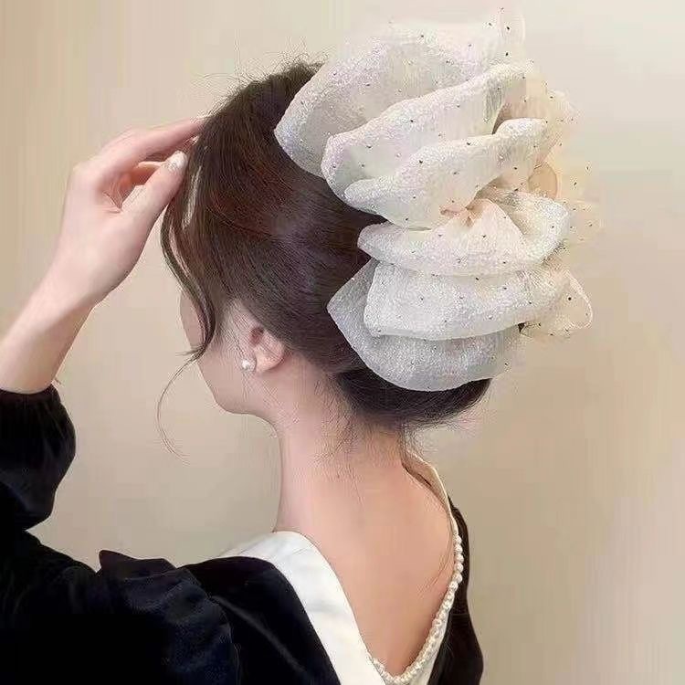 double-sided mesh cloud bubble grip princess bowknot barrettes back head shark clip female 2024 new headdress details Picture