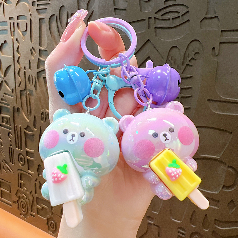 creative with electroplated bear ice cream keychain exquisite lovely bag pendant car key accessories lanyard gift goods Specification drawing