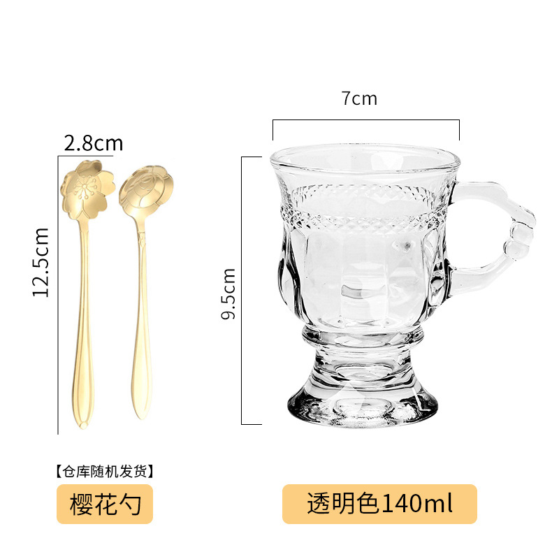 ins retro european-style water cup teacup household milky tea cup amber glass with handle wine glass coffee cup Item Picture