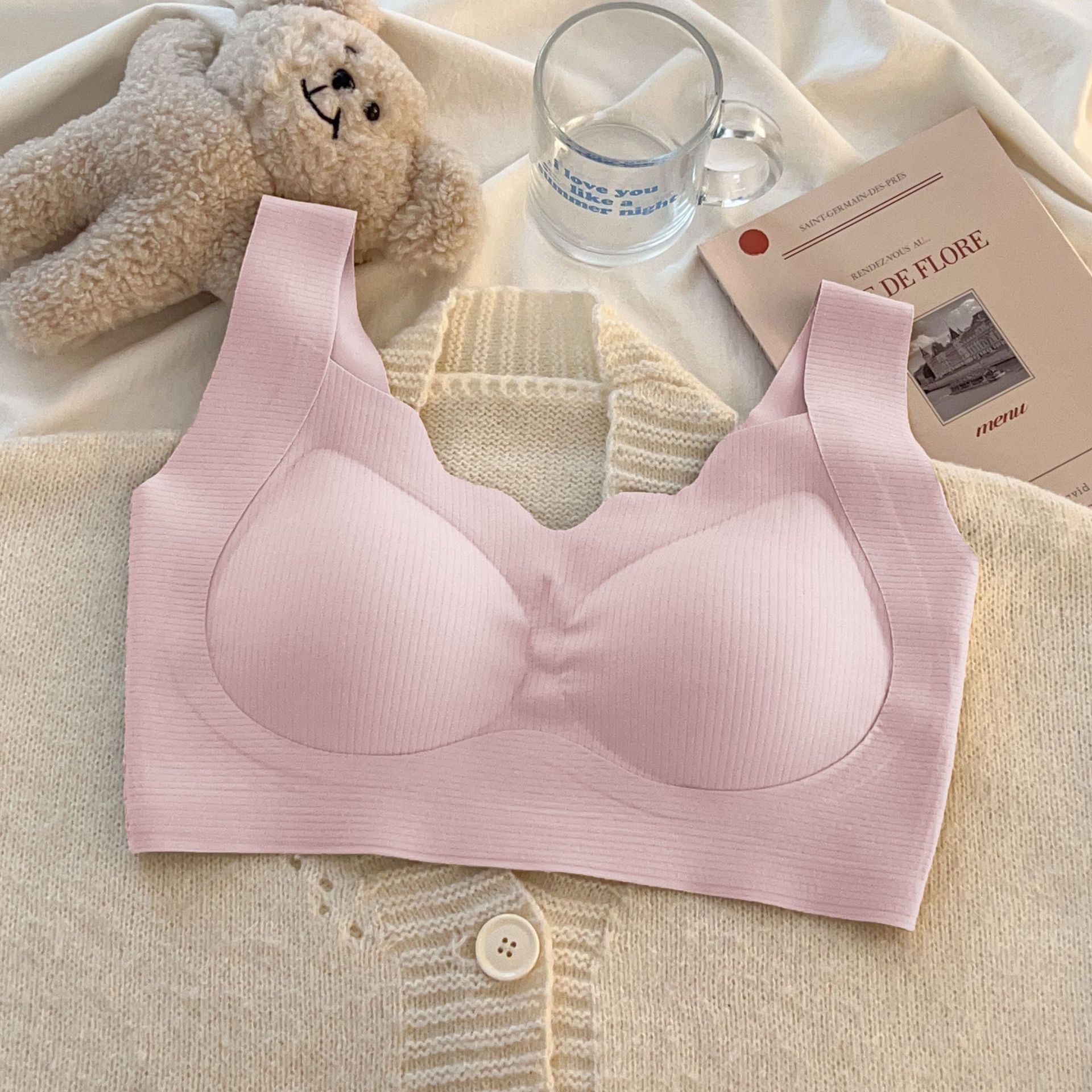 liquid foundation seamless underwear women's wireless large size bra big chest small pull-up push-up bra breathable with chest pad Item Picture