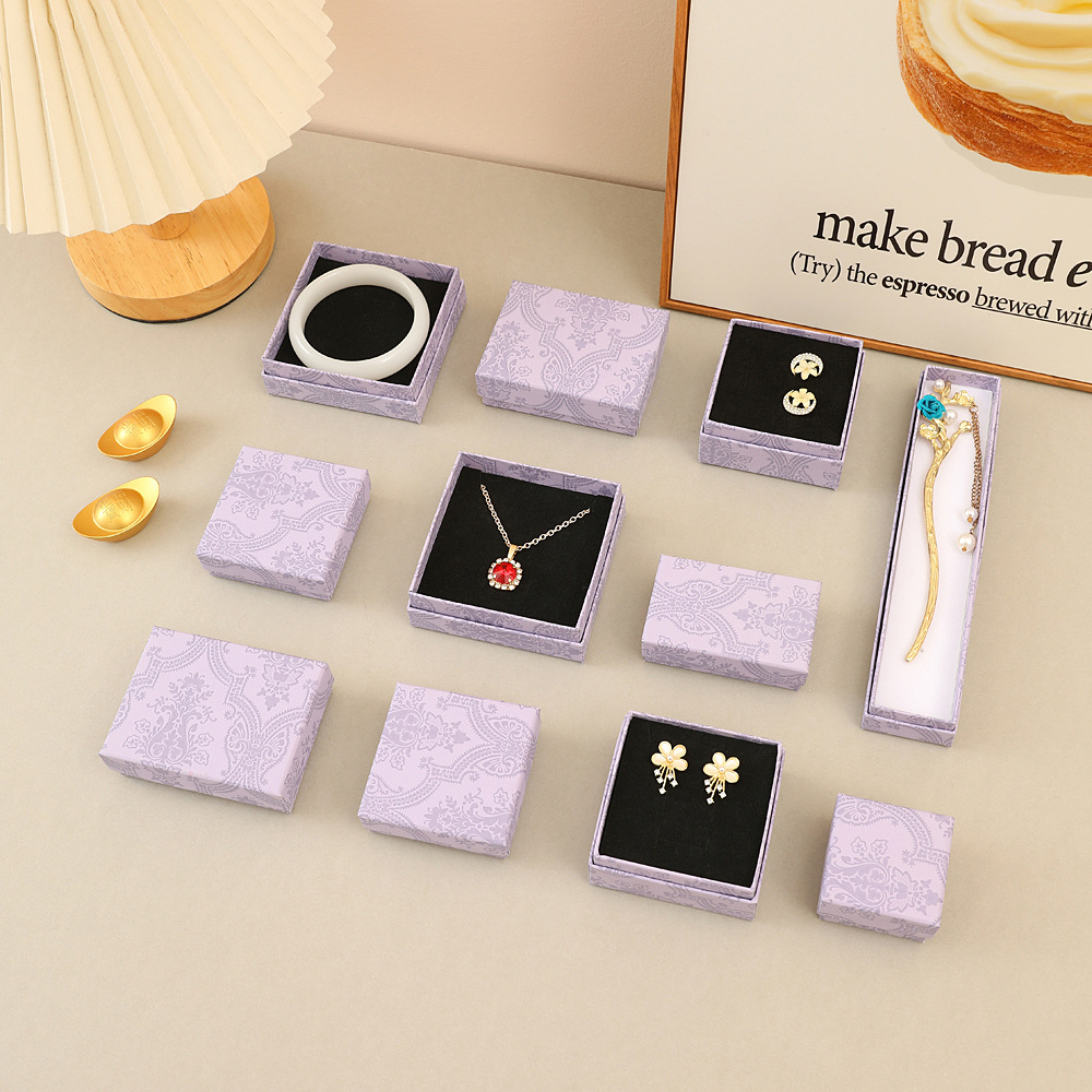 mori style fumigating purple classical printing jewelry box stud earrings jewelry necklace bracelet tiandigai gift storage packing box details Picture