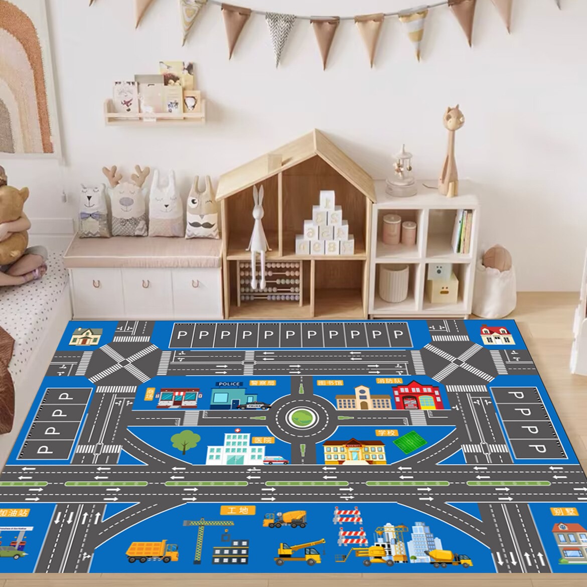 children's game carpet city traffic road parking lot floor mat baby crawling mat car track toy mat Application Scenario
