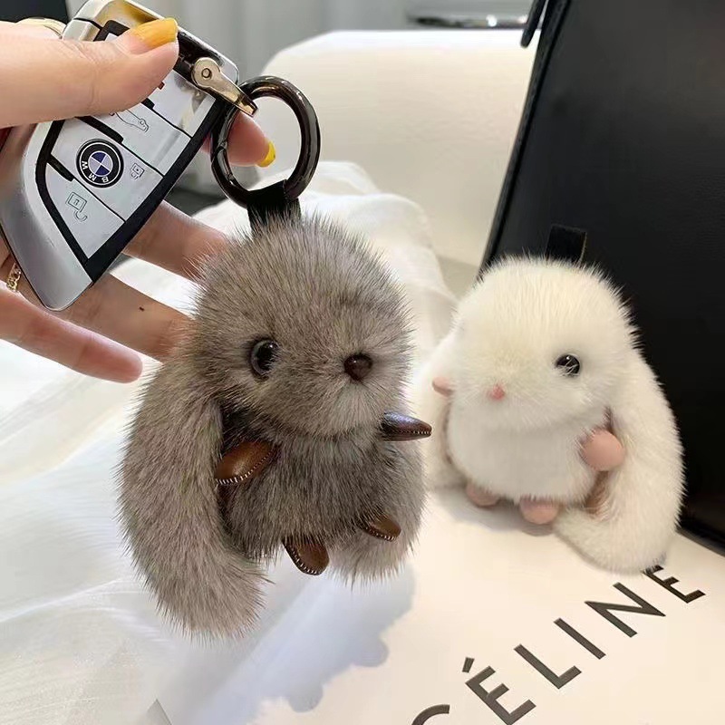 wholesale cross-border cute exquisite mink plush bunny pendant car key ring suitcase hanger pendant birthday gift full figure