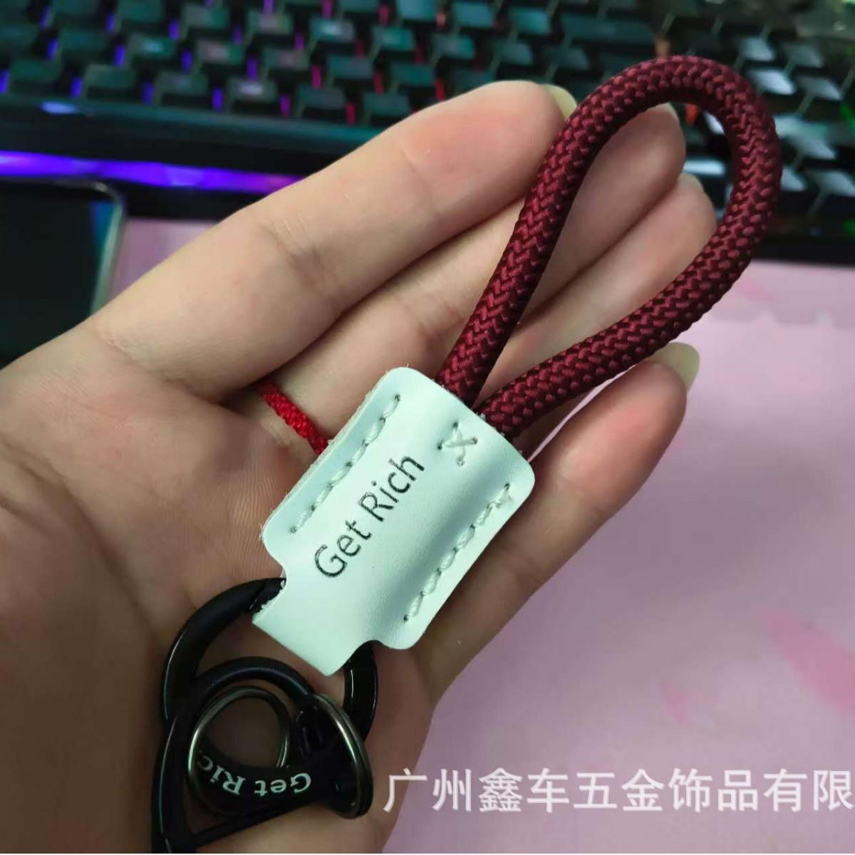 handmade braided leather keychain pendant genuine leather embossed logo high quality lanyard anti-lost car key ring full figure