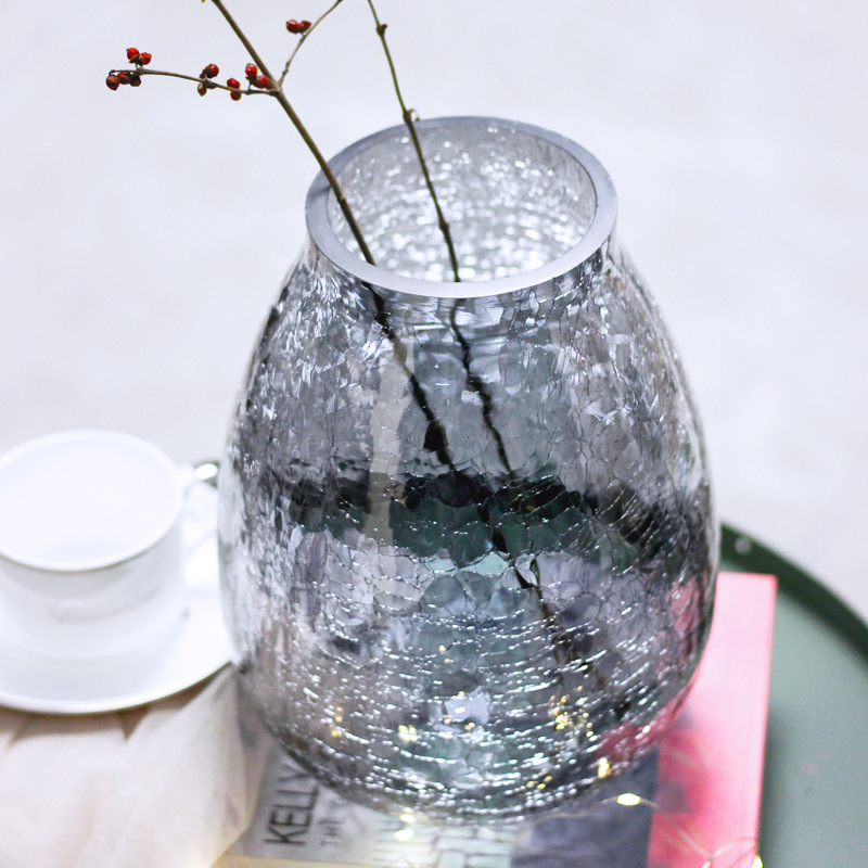 creative large light luxury crack iceglass vase ryuguang transparent vase american style furnishings decorative flower arrangement decoration Item Picture