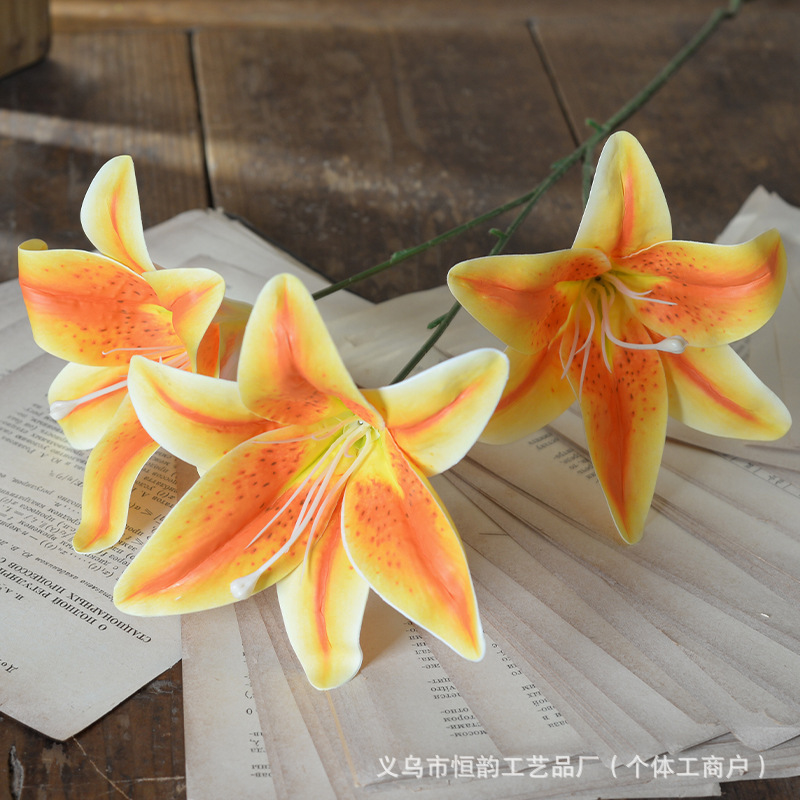 artificial flower 3-head tape lily 3d printing wedding hall decorative flowery wall fake flower shooting props factory wholesale details Picture