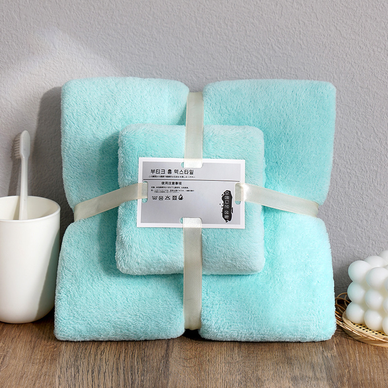 towels set coral fleece covers welfare gift thickened bath towel absorbent wholesale towels two-piece set details Picture