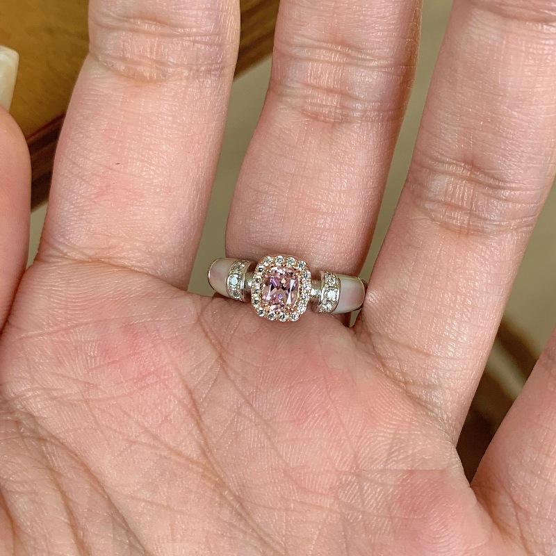 vintage light luxury high-grade retro white shell pink diamond square sugar ring with full diamond palace style temperament ring full figure