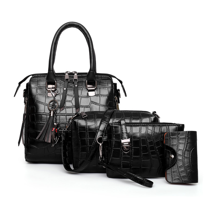 women's bag 2023 new urban simple fashion trendy shoulder crossbody portable crocodile pattern mother and child bag four-piece women's bag details Picture